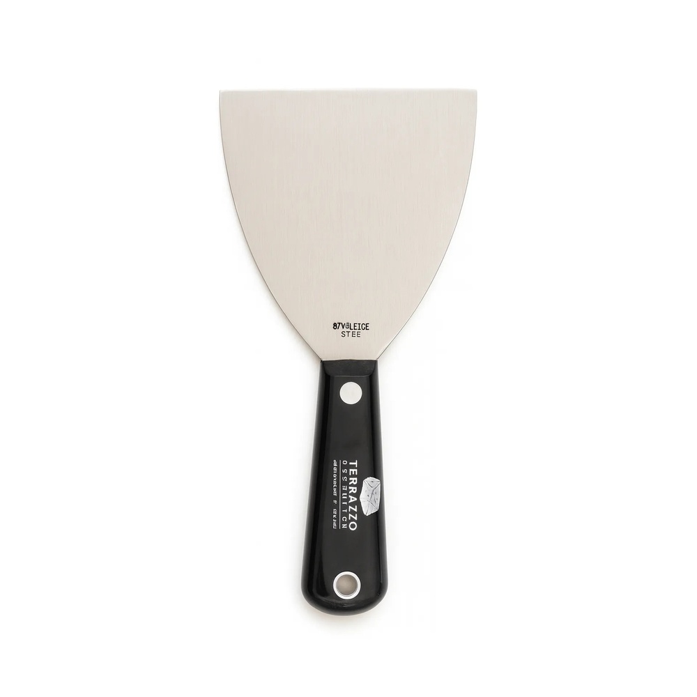 Terrazzo Granitech INOX mirror-polished putty knife 100mm with rounded corners for plastering.
