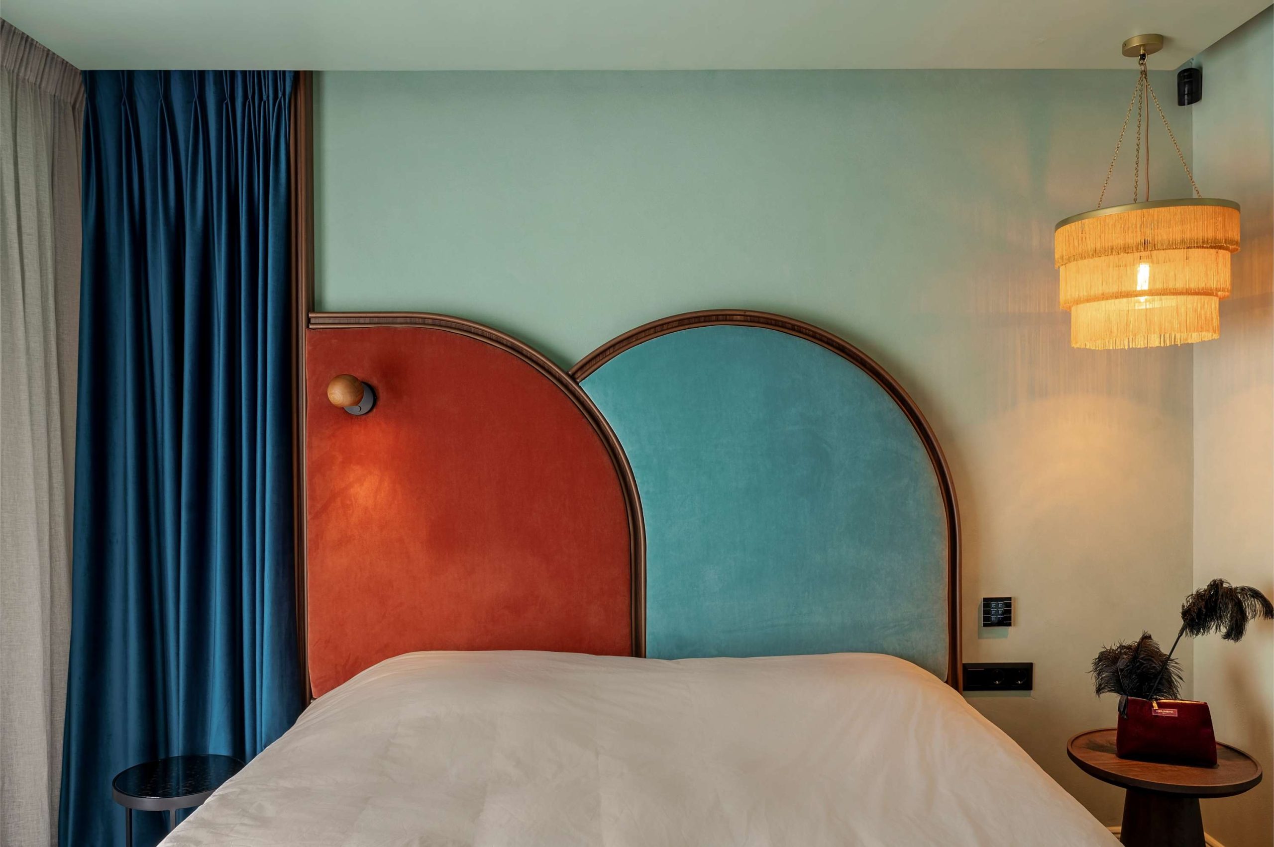 Terrazzo Granitech Anti-Slip Matte PU Sealer on Hotel Bedroom Walls, Mint Resin Microtopping Terrazzo Granitech resin microtopping with anti-slip matte PU sealer on hotel bedroom walls in mint green finish.